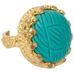 Carved Turquoise and 22-Karat Gold Dipped Ring by Devon Leigh