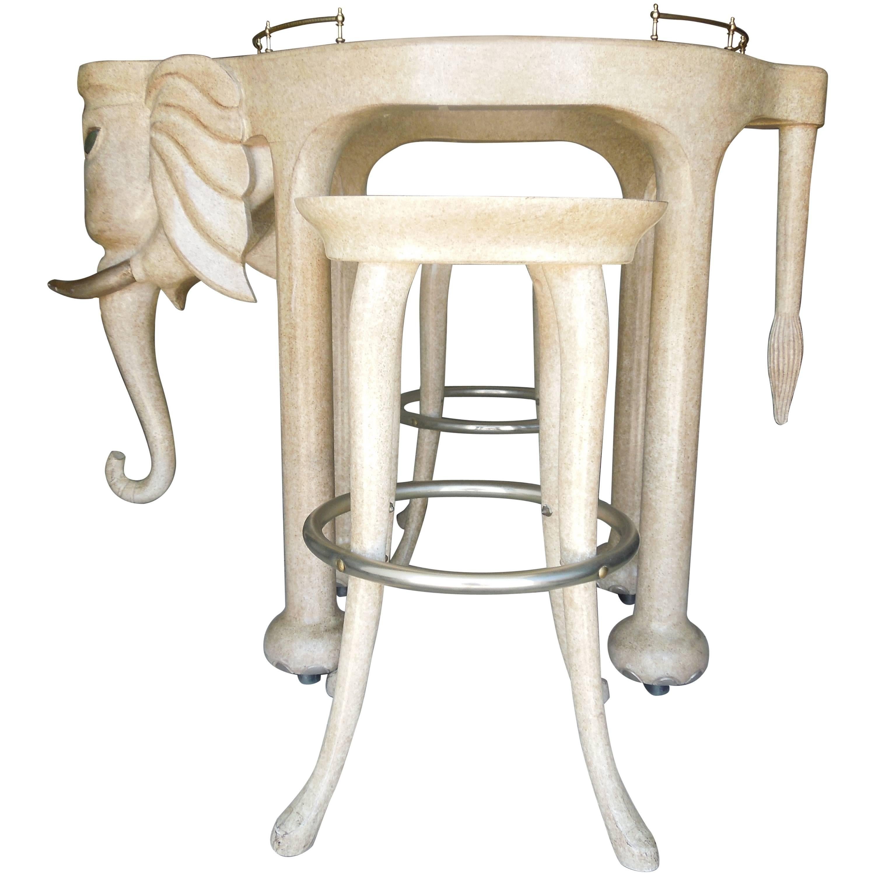 Rare Three Piece 1980s Elephant Bar Table and Stools Custom-Made by Marge Carson