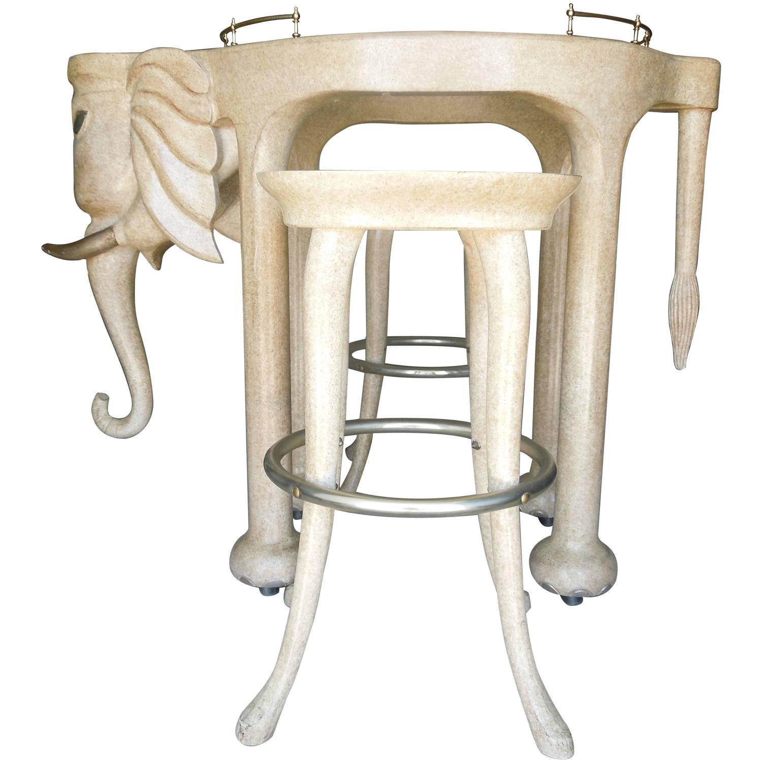 Rare Three Piece 1980s Elephant Bar Table and Stools CustomMade by
