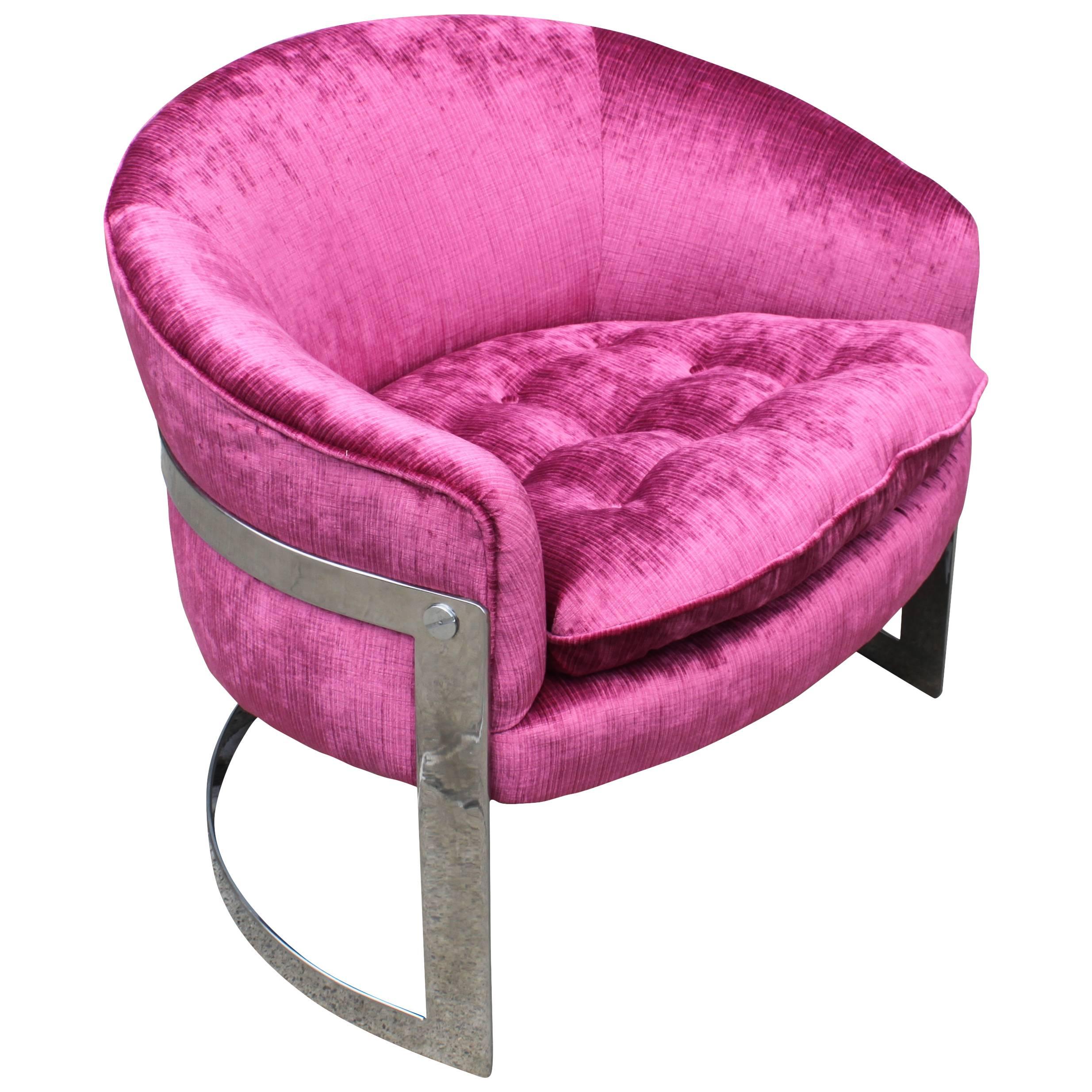 Milo Baughman Chrome Barrel Lounge Chair For Sale