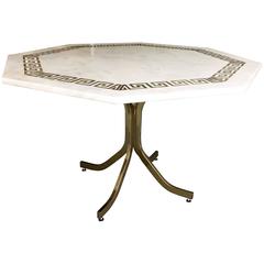 Marble Octagonal Dining or Center Table, Etched Greek Key Border