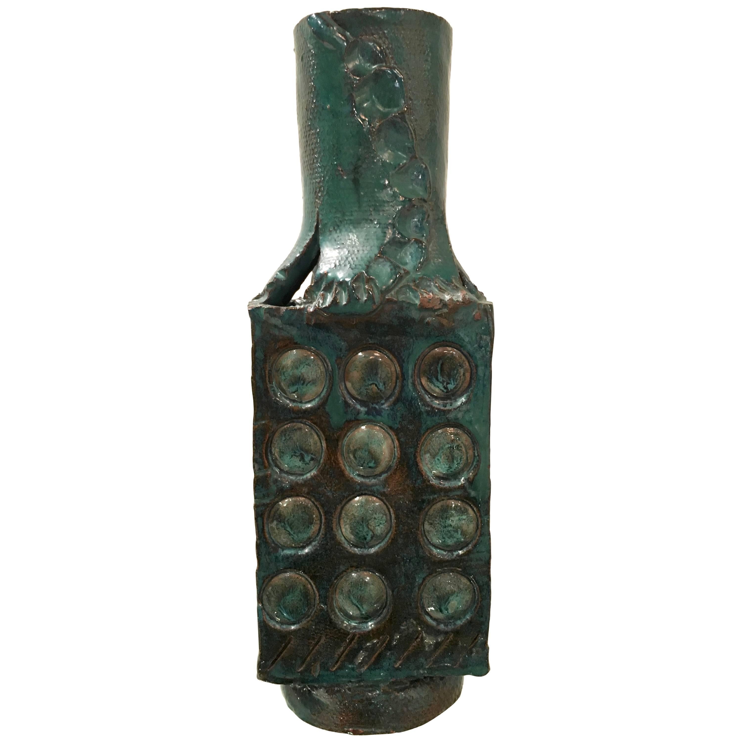 Mid-Century Sculptural Abstract Glazed Pottery Vase