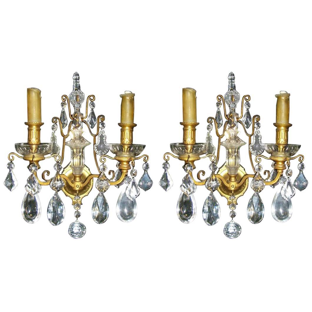 French Pair of Cut Crystal Ormolu-Mounted Sconces, 19th Century For Sale