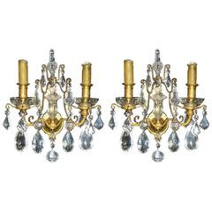 French Pair of Cut Crystal Ormolu-Mounted Sconces, 19th Century