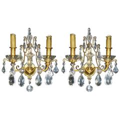 French Pair of Cut Crystal Ormolu-Mounted Sconces, 19th Century