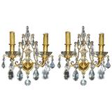 French Pair of Cut Crystal Ormolu-Mounted Sconces, 19th Century