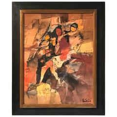 Abstract Watercolor Painting, Signed by Listed Artist Stefan Lokos