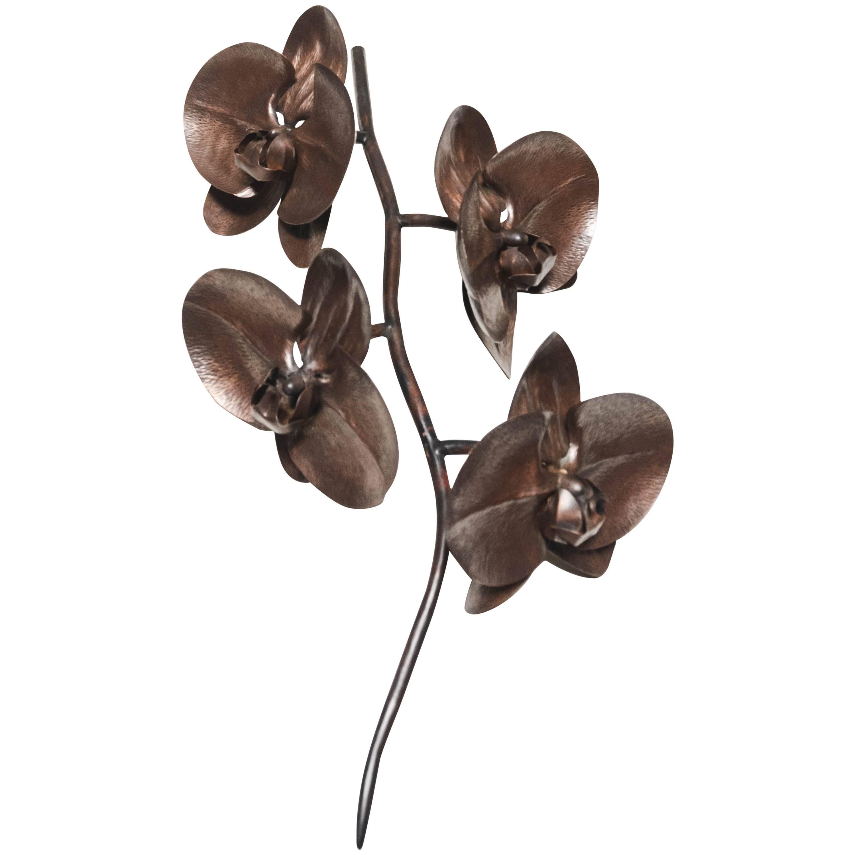 Large Orchid Sculpture by Robert Kuo, Hand Repoussé Copper, Limited Edition In New Condition In Los Angeles, CA