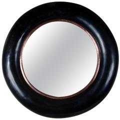 Rounded Mirror with Copper Trim by Robert Kuo, Black Lacquer, Limited Edition 3