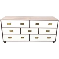 Baker Furniture Campaign Style Dresser with Contrasting Drawers