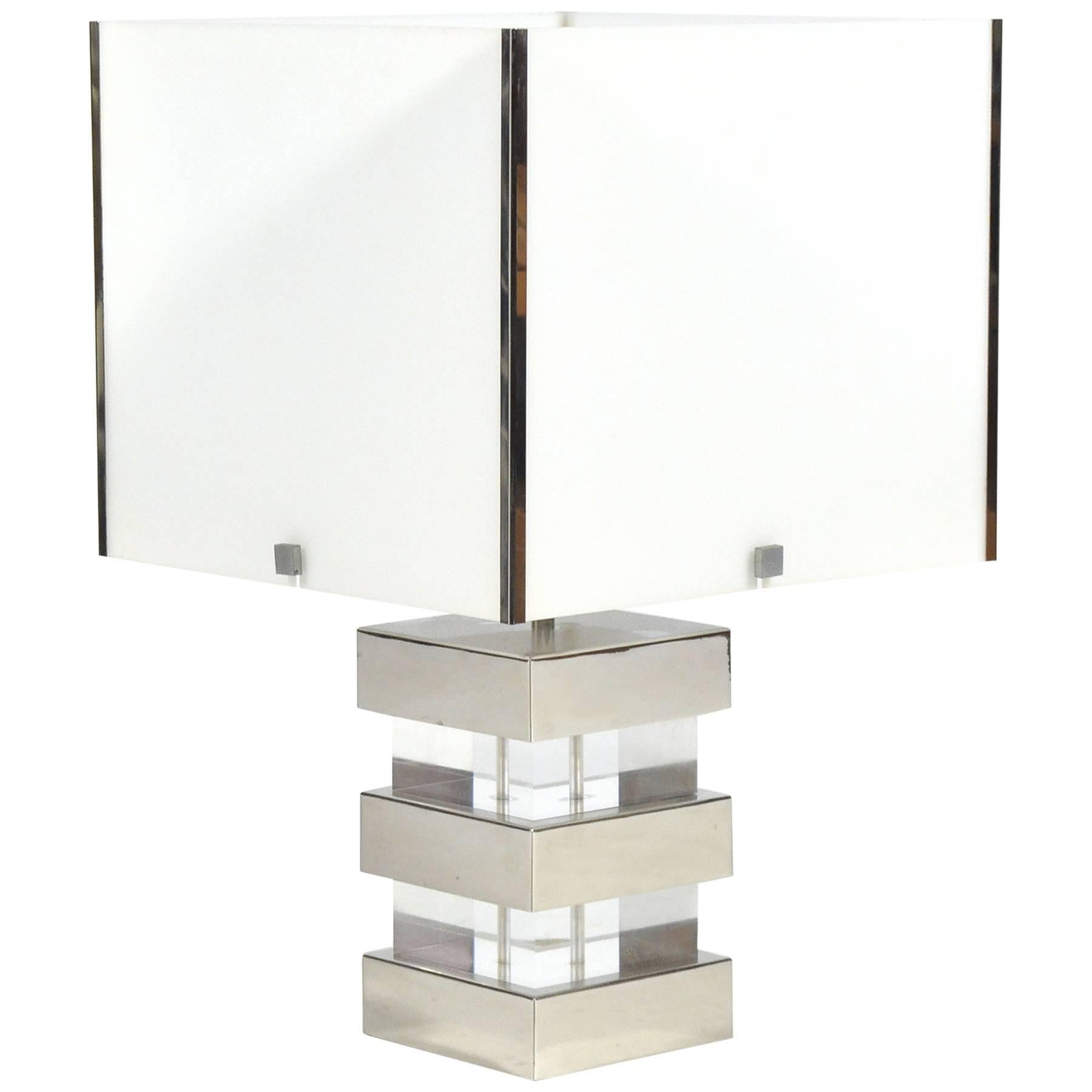 Lucite and Chrome 1970s Table Lamp