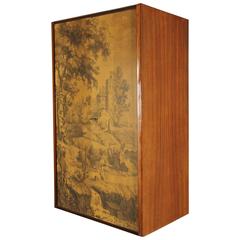 Hanging Bar Cabinet Rosewood Veneer Screen Printed Doors Vintage, Italy, 1950s