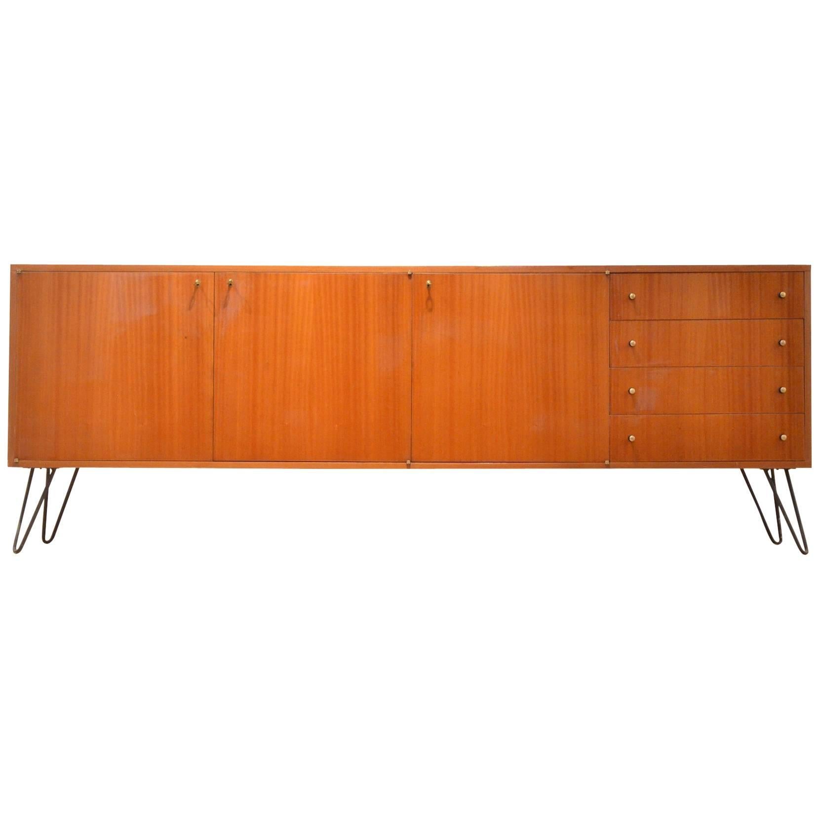 XL Mid-Century Modern French Design Glossy Mahogany Sideboard, Storage Unit