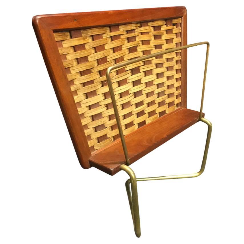 Danish Teak, Brass and Wicker Music Stand