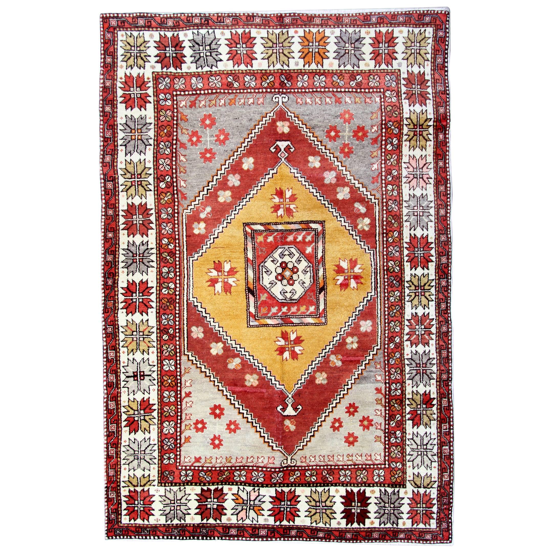 Milas Antique Rugs, Turkish Rug Yellow Handmade Carpet Oriental Rugs for Sale For Sale