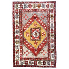 Milas Vintage Rugs, Turkish Rug Yellow Handmade Carpet Oriental Rugs for Sale