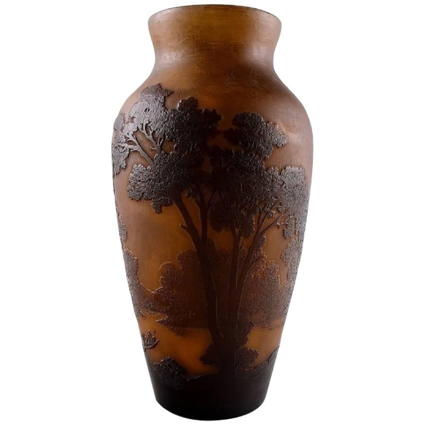 Emile Gallé Art Glass Vase, France, circa 1900, Decorated with Trees For Sale