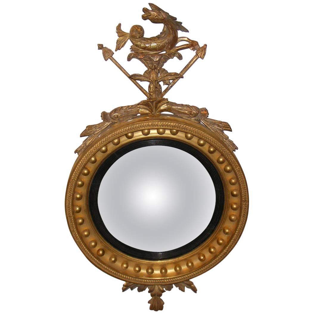 Regency Wood Carved and Gilt Convex Mirror, circa 1820 For Sale