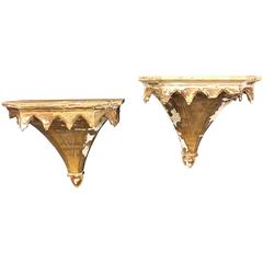 Antique Spanish Golden Wall Consoles, Set of Two