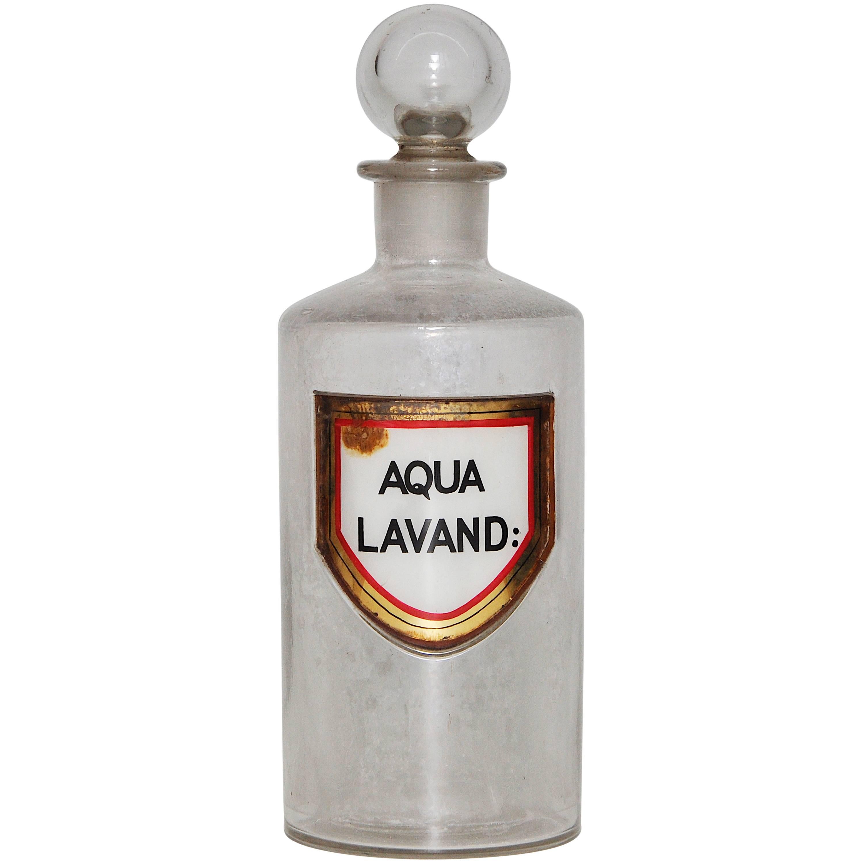Rare Antique Perfume Bottle, ‘Aqua Lavand:’ Apothecary Glass Gold Leaf For Sale