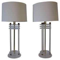 Brass and Lucite Column Table Lamps