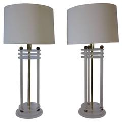 Brass and Lucite Column Table Lamps 7