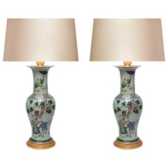 Pair of Famille Vert Porcelain Lamps