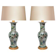 Pair of Famille Vert Porcelain Lamps 9
