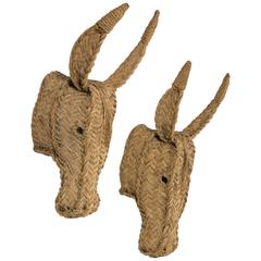 Pair of Donkey Heads, Handcrafted, Spain, 1960