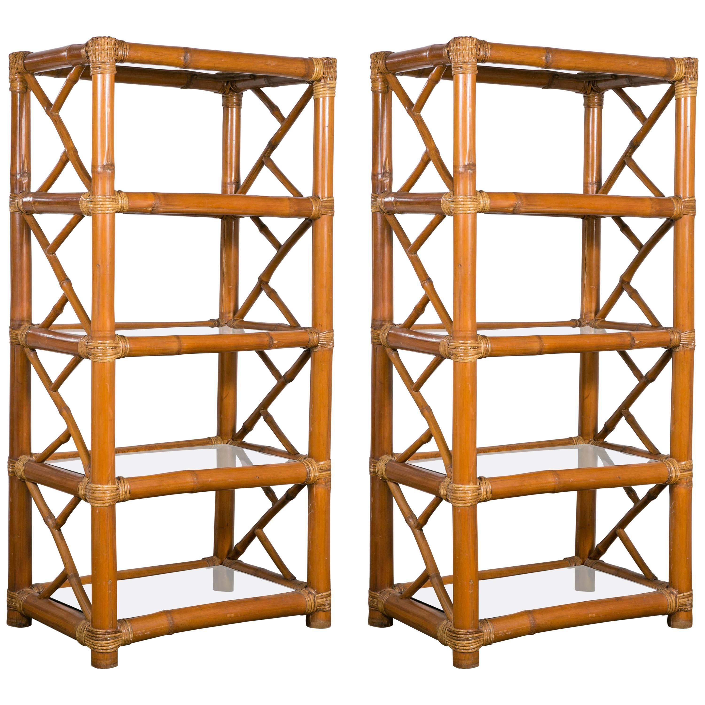 Attractive Pair of Bamboo Etageres, France, 1960s