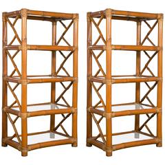 Vintage Attractive Pair of Bamboo Etageres, France, 1960s