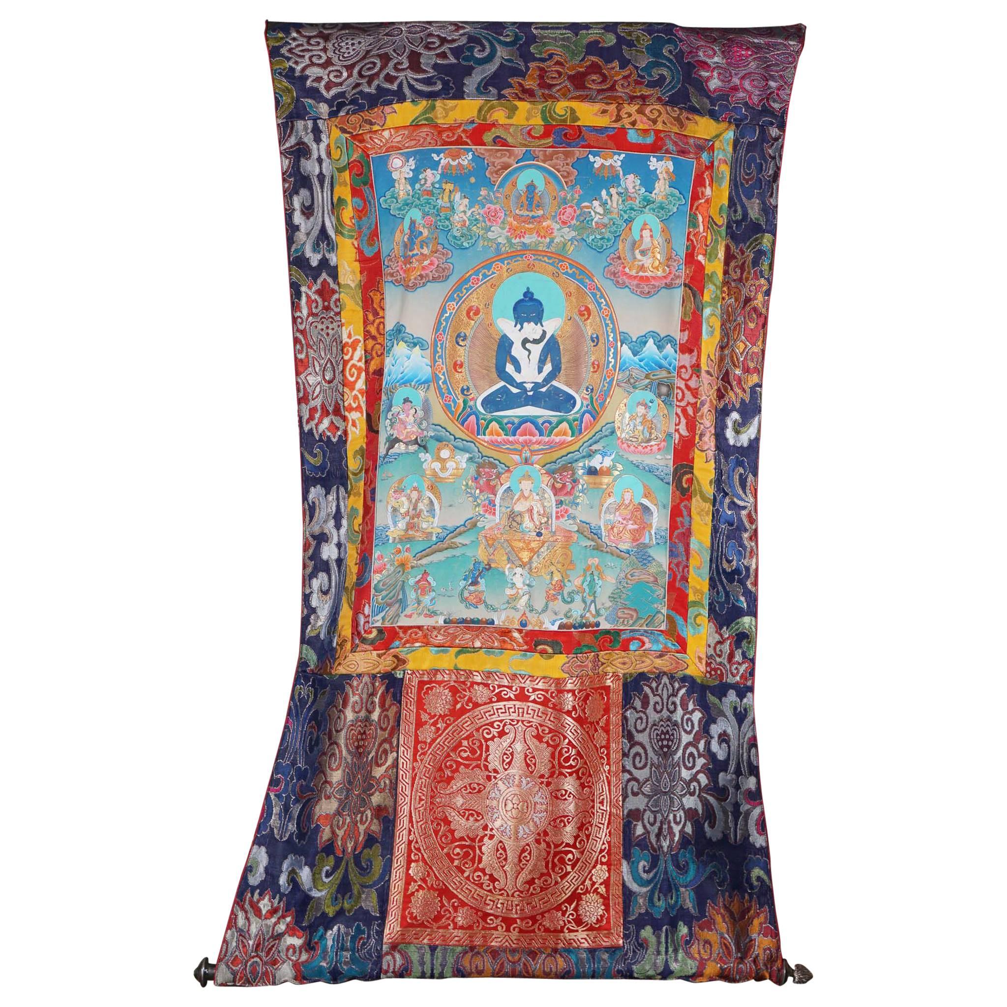 Hand-Painted on Silk Thankha, Modern, Tibet/China