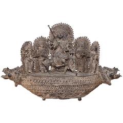 Vintage Indian Lost-Wax Cast Boat with Lion