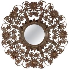 Vintage Round Cut Metal Floral Mirror