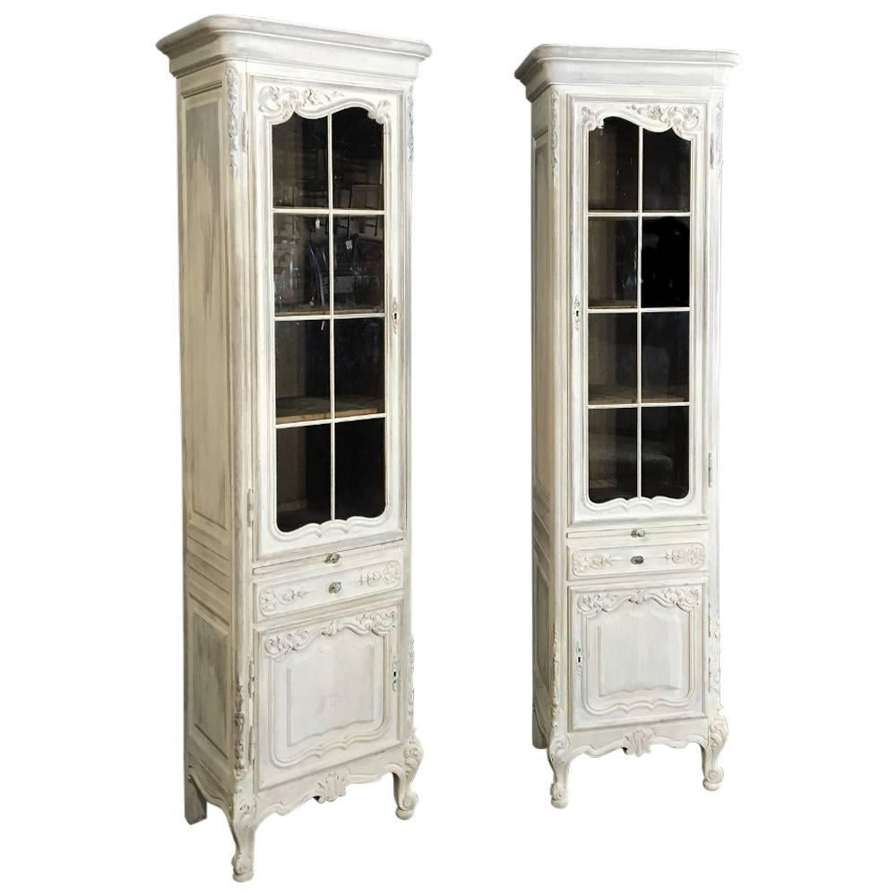 Pair of Antique Country French Painted Louis XV Vitrines ~ Bookcases