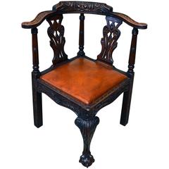 Antique Carved Oak Corner Chair