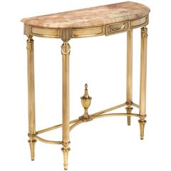 French Neoclassic Marble and Brass Demilune Console Table