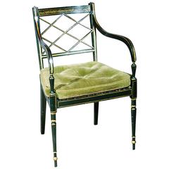Regency Period Green and Gold Decorated Elbow Chair