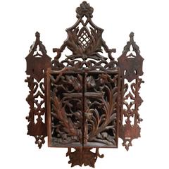French Carved Walnut Panetiere or Wall Cabinet, 19th Century
