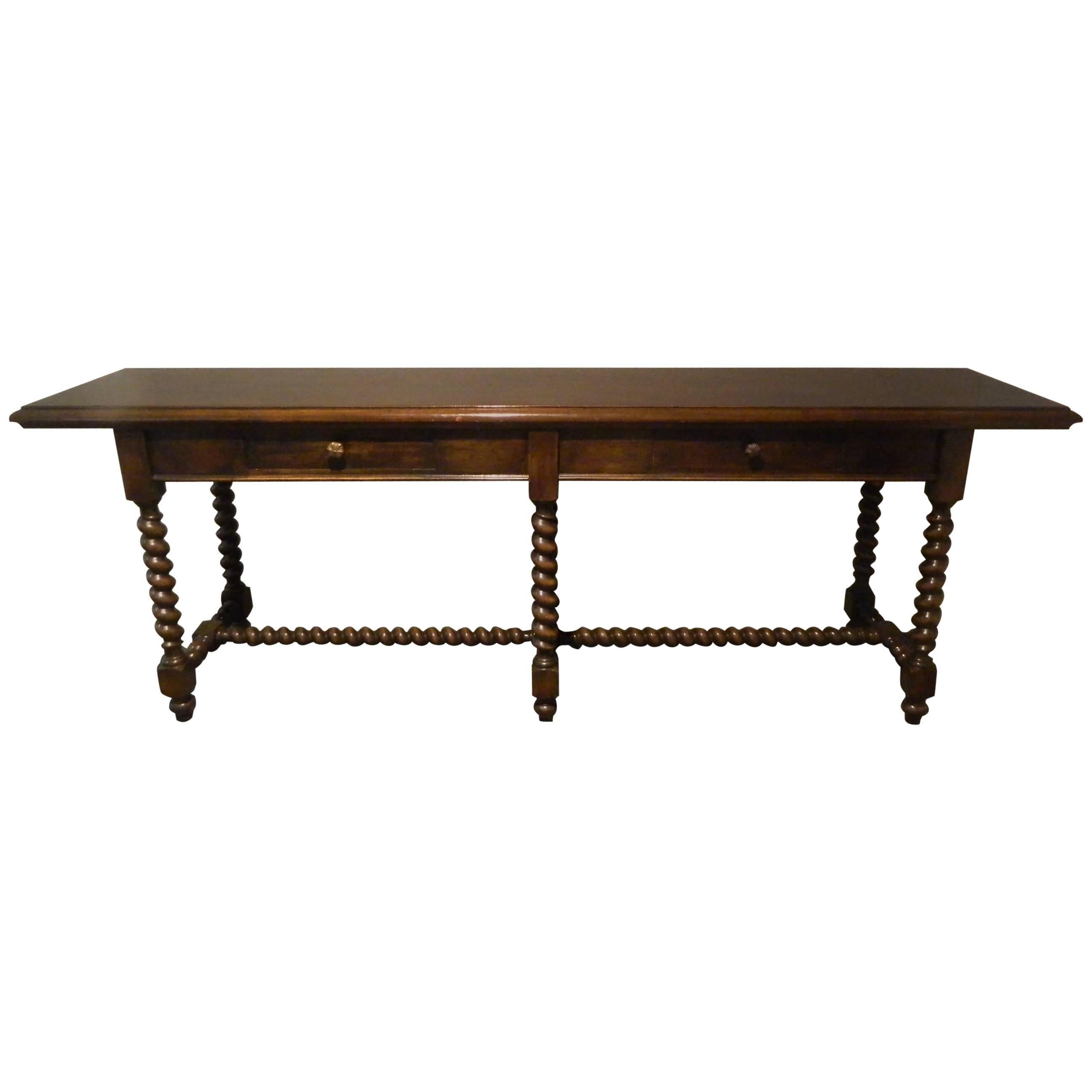English Walnut Console or Serving Table, 19th Century