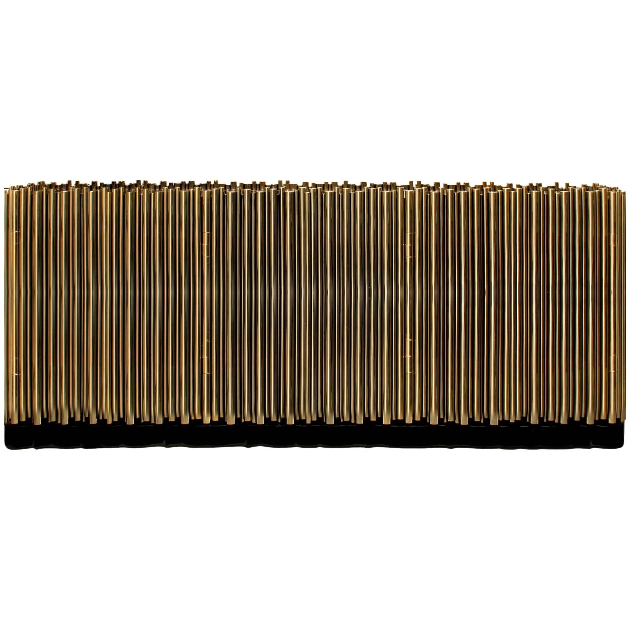 Brass Tubes Sideboard Polished Brass Tubes and Exotic Wood For Sale