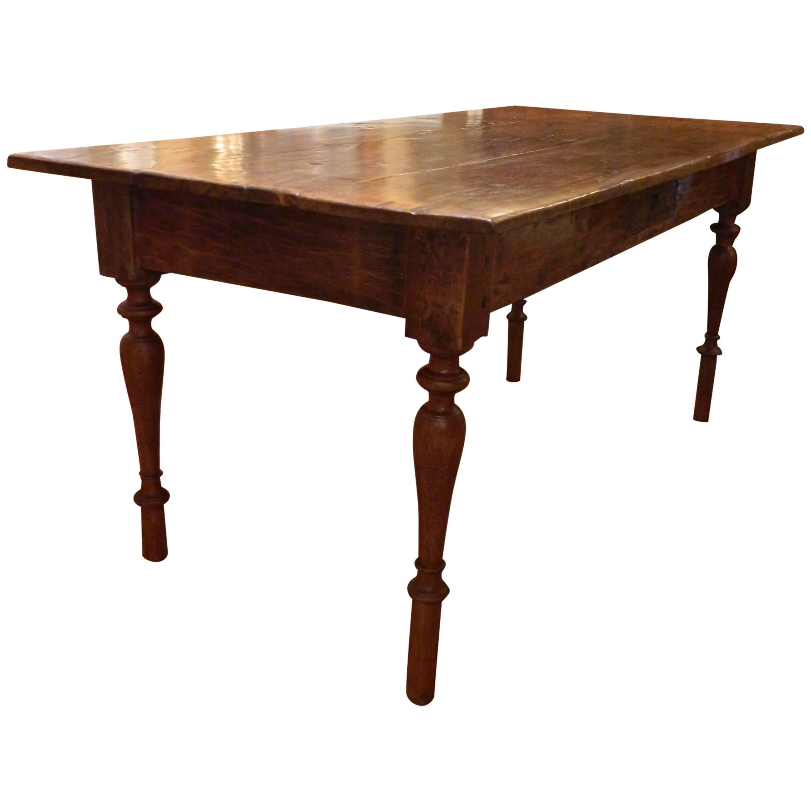 French Provincial Oak and Fruitwood Farm Table, 19th Century