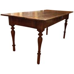 French Provincial Oak and Fruitwood Farm Table, 19th Century