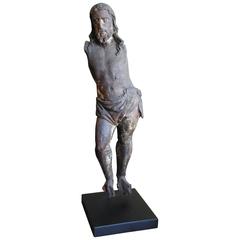18th Century Carved Wooden Jesus Sculpture on Stand