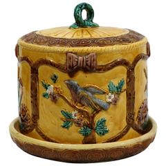 19th Century French Barbotine Cheese Dome with Birds and Flowers