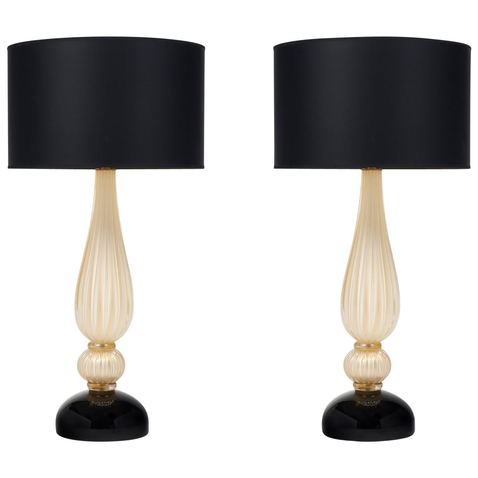 Murano "Incamiciato" Glass Pair of Lamps