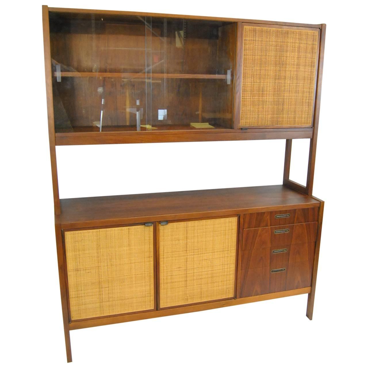Mid-Century Danish Modern Rosewood China Cabinet with Cane Door Fronts