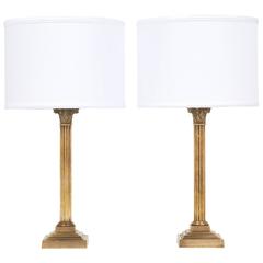 Vintage Pair of Brass Corinthian Column Lamps