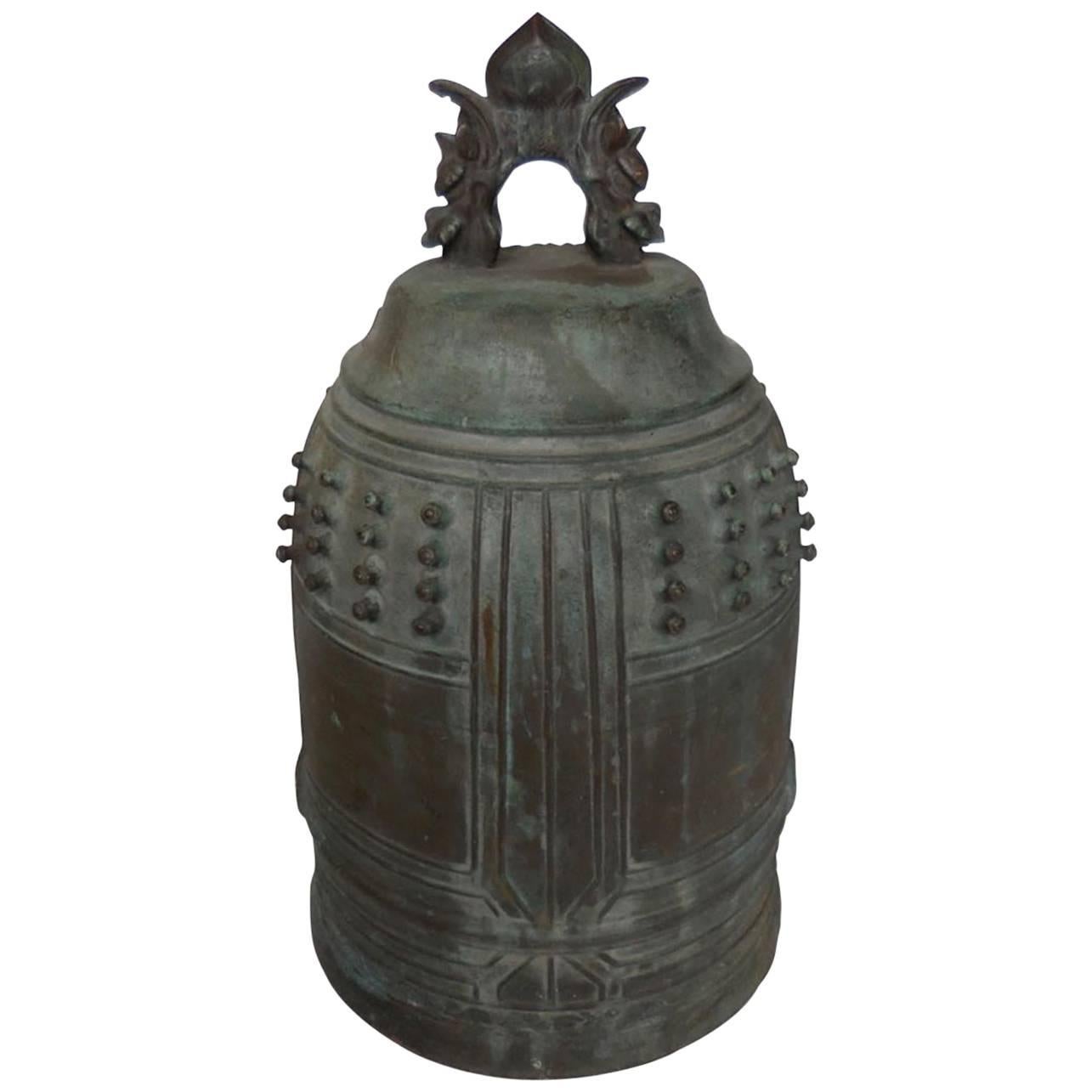 Large 19th Antique Century Bronze Temple Bell