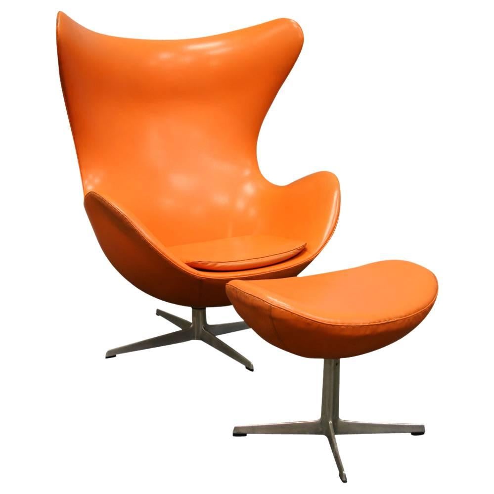 Arne Jacobsen, Orange Egg Chair and Ottoman For Sale